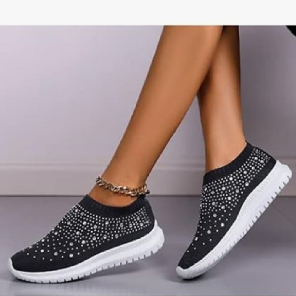 Sparkly Slip-On Sneakers in Navy and Silver, size 8.5, New